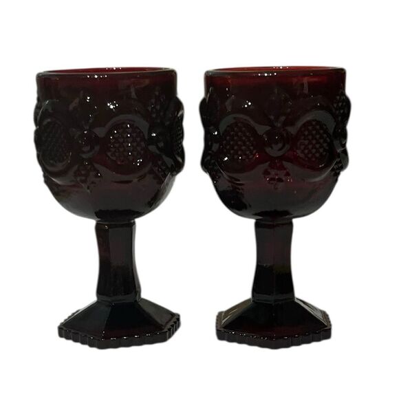 Avon Vintage 1876 Cape Cod Collection Ruby Red Pressed Glass Goblets, 2 Small - Picture 1 of 7